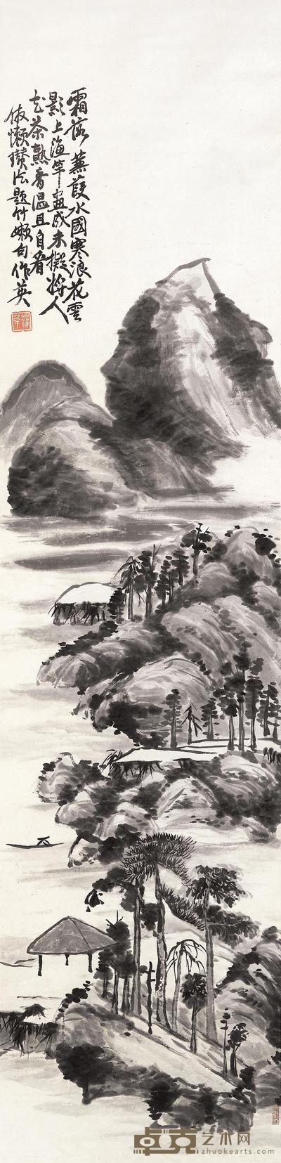 蒲华 寒岭渔舟 立轴 153.4×37.6cm