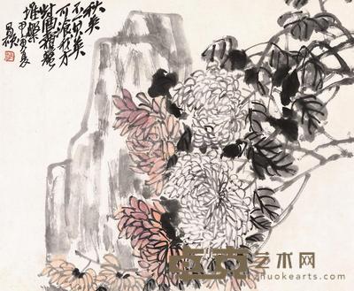 吴昌硕 1914年作 菊石图 立轴 32×38.8cm