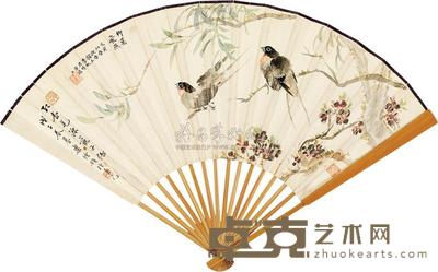 李秋君 1938年作 柳叶飞燕 成扇 18×48cm