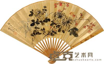 梅兰芳 1934年作 菊竹芬芳 成扇 17.8x 46.5cm