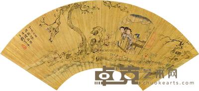 钱慧安 1907年作 观梅图 扇面镜心 16.8×50cm
