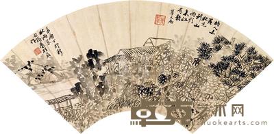张赐宁 1807年作 山间闲话 扇面镜心 20.2x 49.6cm