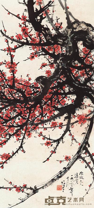 黎雄才 1980年作 红梅烂漫 镜心 70.5×30.5cm