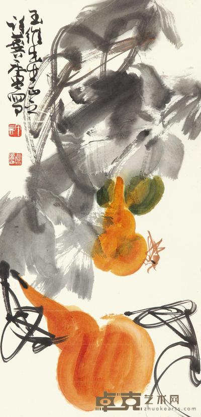 许麟庐 葫芦草虫 镜心 69.5×34cm