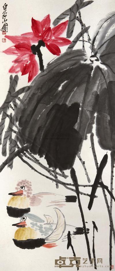 齐白石 荷花鸳鸯 立轴 114.8×48.6cm