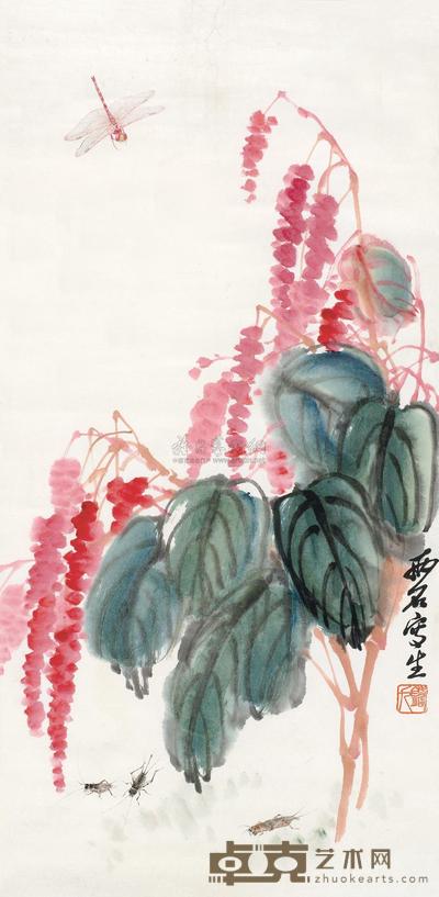 王铸九 花卉草虫 镜心 68.4×34cm