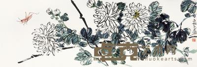 齐良巳 菊花草虫 镜心 68.4×34cm