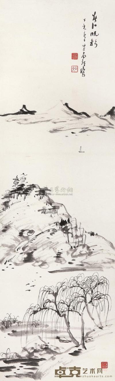 秦仲文 1947年作 春江帆影 镜心 68.4×34cm