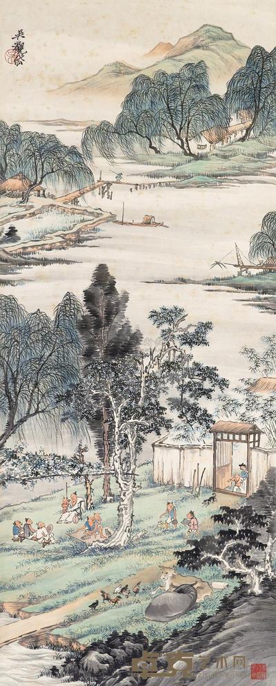 吴观岱 农家乐 立轴 91.5×37.5cm