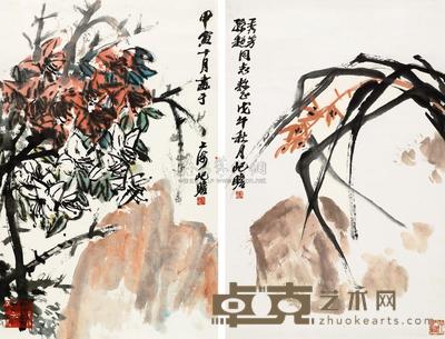 朱屺瞻 1978/1974年作 兰石图 丛花灿烂 （两幅） 立轴 68×44cm