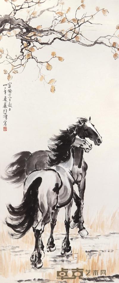 徐悲鸿 1943年作 秋叶思归 立轴 143×61cm