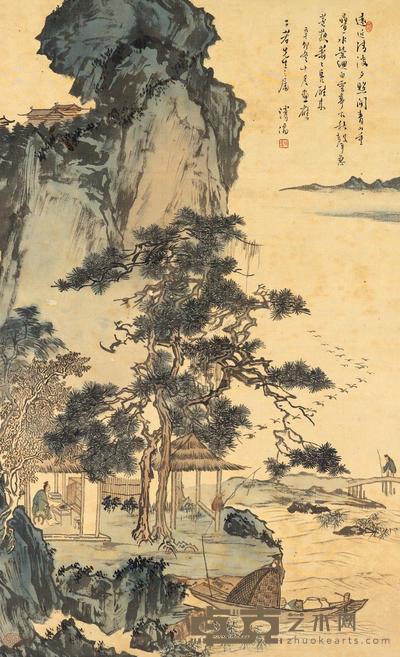 溥儒 1951年作 秋夕归舟 立轴 72.2×44cm