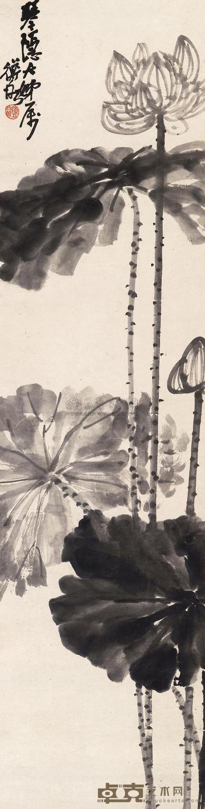 陈师曾 墨荷 立轴 123.5×31.5cm
