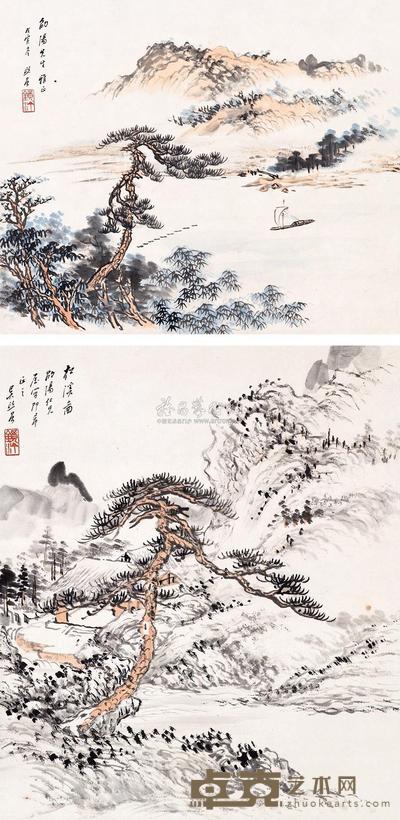 吴熙曾 1938年作 山水 立轴双挖 尺寸不一