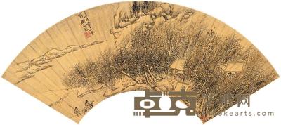 刘原起 寒林访友 立轴 16.8×52cm