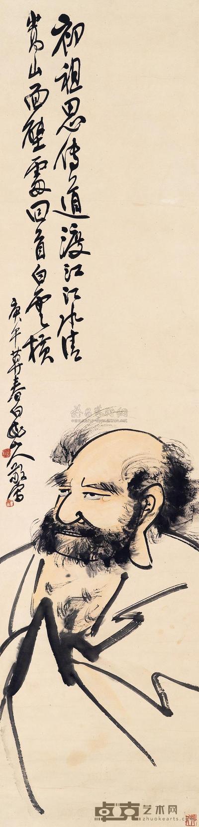王震 1930年作 达摩 立轴 135×33cm