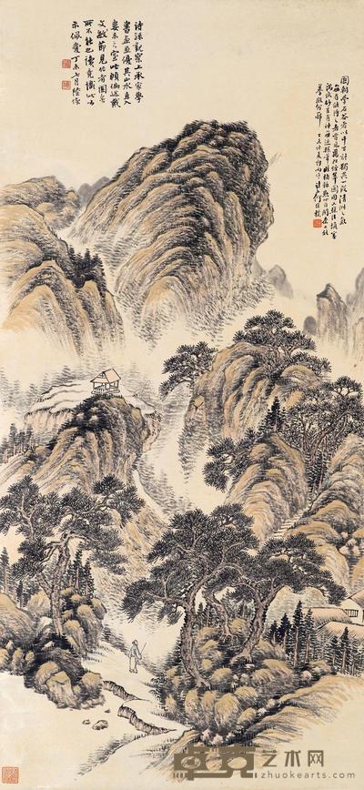 何维朴 1907年作 策杖深山行 立轴 111.4×46.8cm