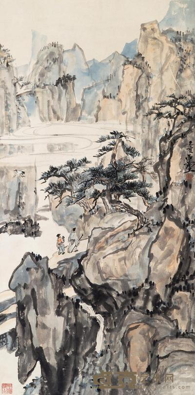 汪亚尘 1935年作 携琴访友 立轴 108×53.3cm