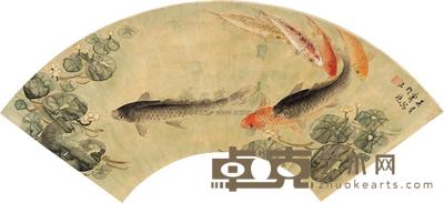 吴青霞 鱼戏莲叶间 立轴双挖 17.2×51.2cm