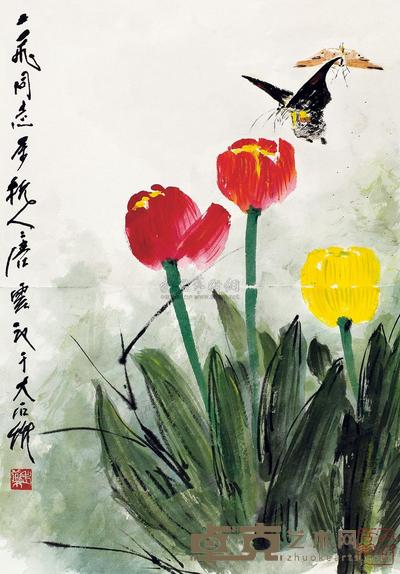 唐云 郁金香 镜心 46.5×32cm