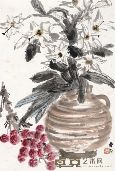 唐云 花果清芳 立轴 46.5×31.5cm