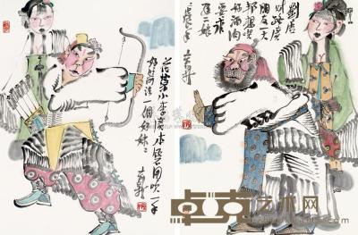 周京新 2000年作 水浒人物 （两幅） 镜心 44.5×35cm