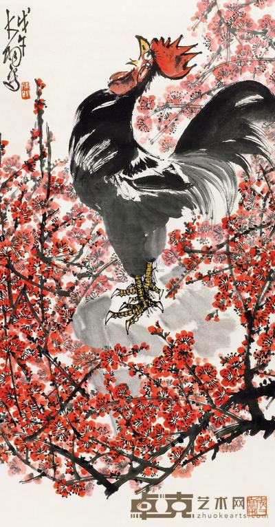 陈大羽 1978年作 一鸣天下晓 立轴 118.5×62cm