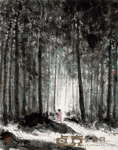 亚明 1981年作 唐人诗意图 立轴 67.6×53cm