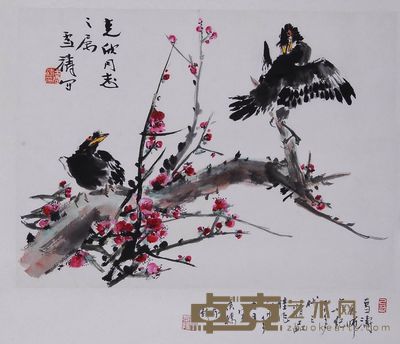 王雪涛 梅花八哥 立轴 35.5×48.5cm