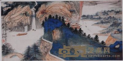 谢稚柳 1946年作 山上楼阁 镜心 23×47cm