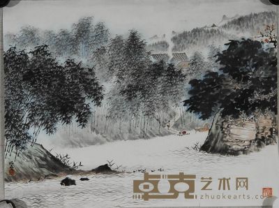 钱松嵒 竹深烟袅 镜心 43.5×57cm