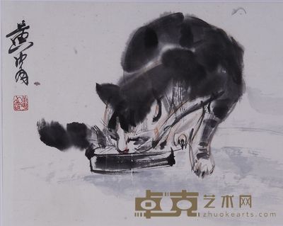黄胄 猫 镜心 34×43cm