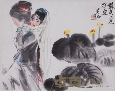 周思聪 汲水图 镜心 33.5×41.5cm