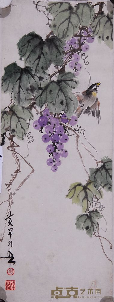 黄幻吾 葡萄 镜心 64×23cm