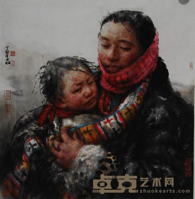 南海岩 母子图 镜心 68.5×68.5cm