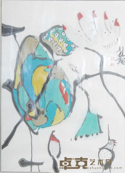张桂铭 荷花小鸟 镜框 68×49cm
