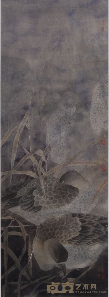 杜平让 寒塘芦雁 镜框 86×31cm