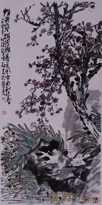 郭石夫 2005年作 梅花水仙图 立轴 137×68cm