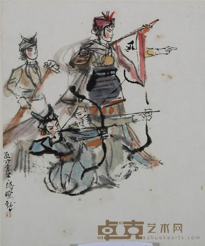 程十发 1960年作 金山战鼓之五 镜心 33×28cm