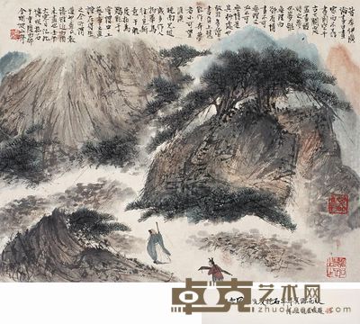 傅抱石 1942年作 携琴访友图 镜心 32×41cm