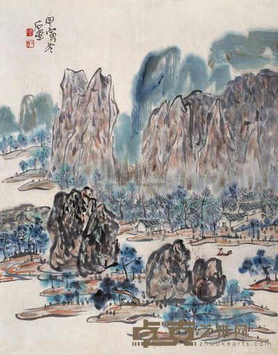 陈子庄 1974年作 翠箩深处一叶舟 镜心 67×53cm