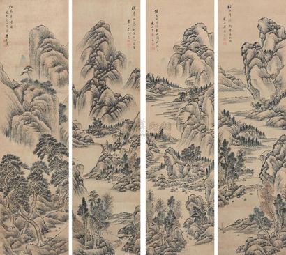 董邦达 仿古山水 四屏
