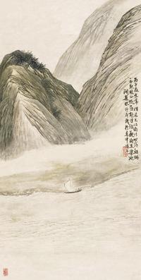 林纾 1876年作 峡江风帆 立轴