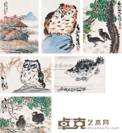 郑善禧 1985年作 山水 花鸟集锦 （六帧） 卡纸 33×24cm×6