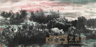宋雨桂 1999年作 霞飞图 镜片 70×142cm