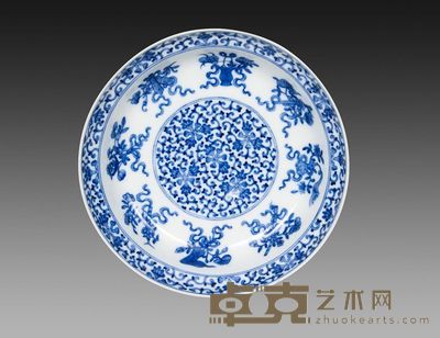 清青花暗八仙折沿盘 款识《大清咸丰年制》 径:26cm