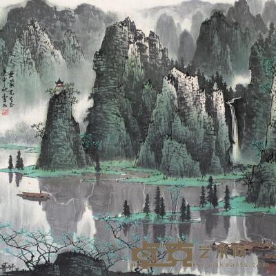 白雪石 1980年作 桂林山水 立轴 68.5×68.5cm
