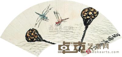 齐白石 蜻蜓点水 扇面片 19×53cm