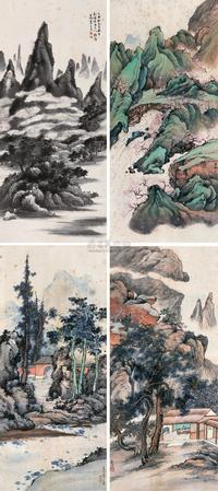 李上达 1925年作 山水 四屏