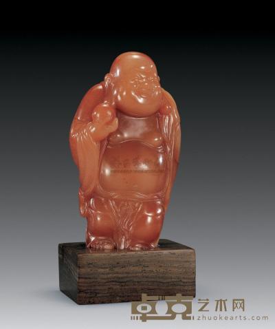 寿山结晶红芙蓉石雕 弥勒佛 高8.3cm